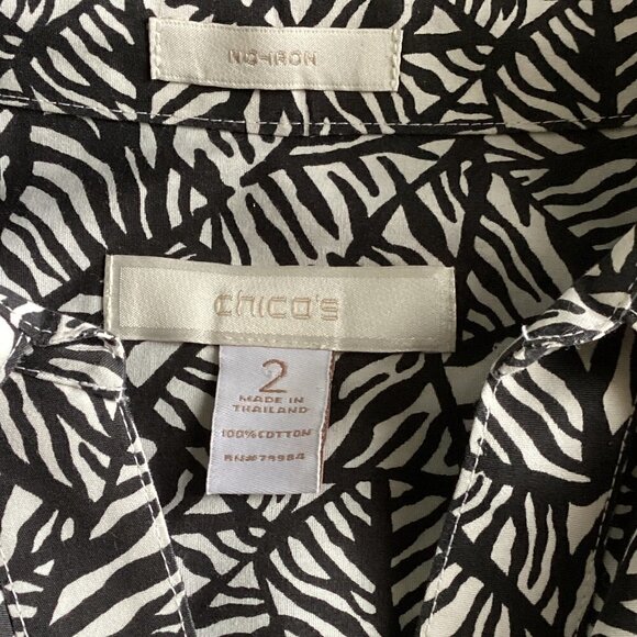 Chico's No Iron 100% Cotton Button-Up Top Sz 2 L/12 Black & White 142P - Picture 6 of 7